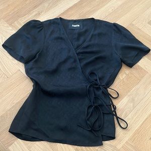 Reformation black M silk wrap top